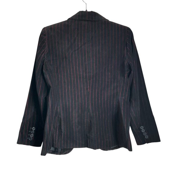 VTG Ann Taylor 4 P Black Pinstripe Red Velvet Blazer Jacket Bow Goth Whimsical - Picture 2 of 14